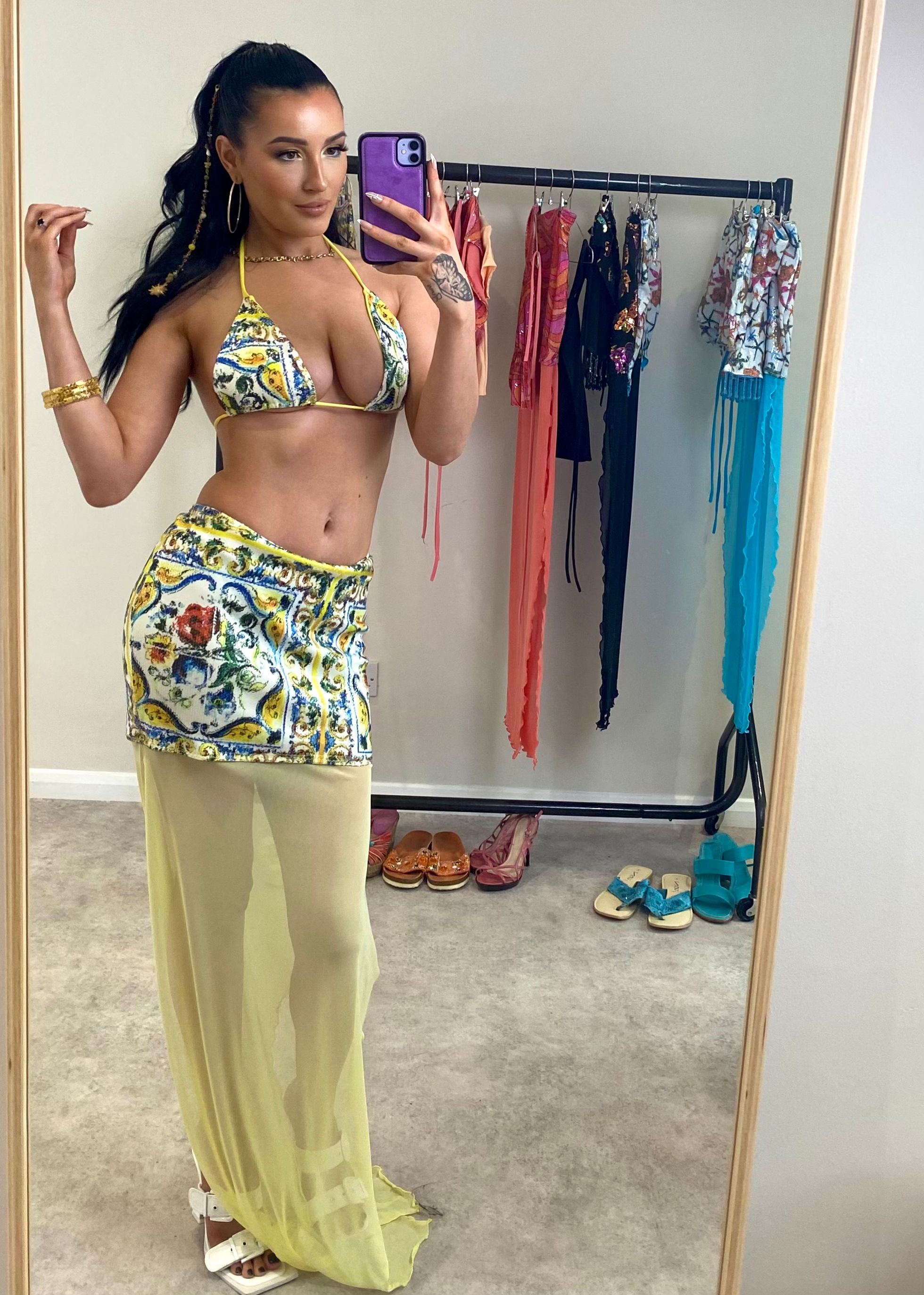 The multiway bikini top & mini mesh maxi split skirt set