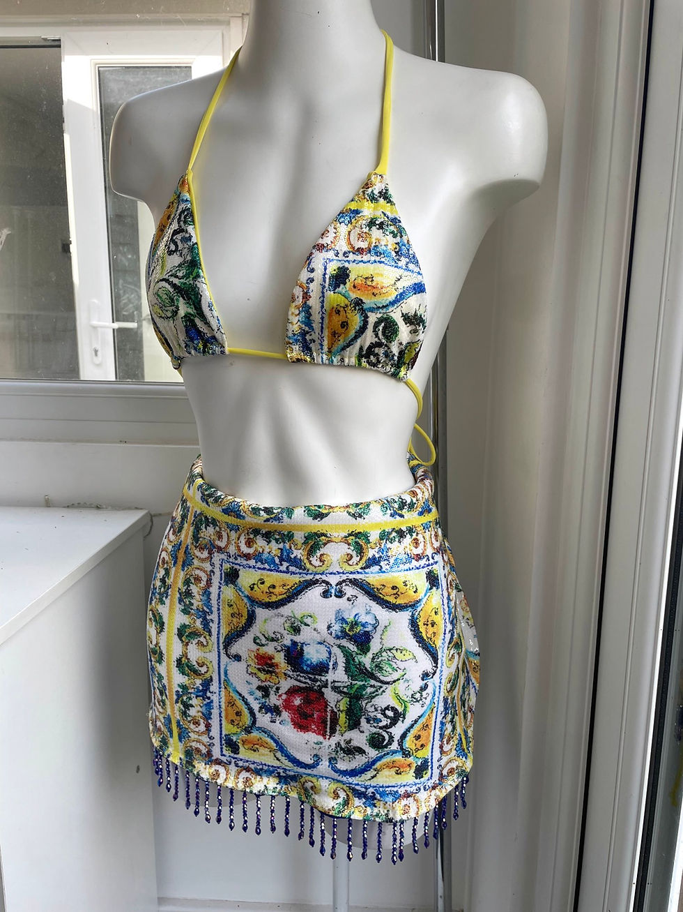 Thumbnail: The multiway bikini top & multiway sequin sarong wrap skirt set