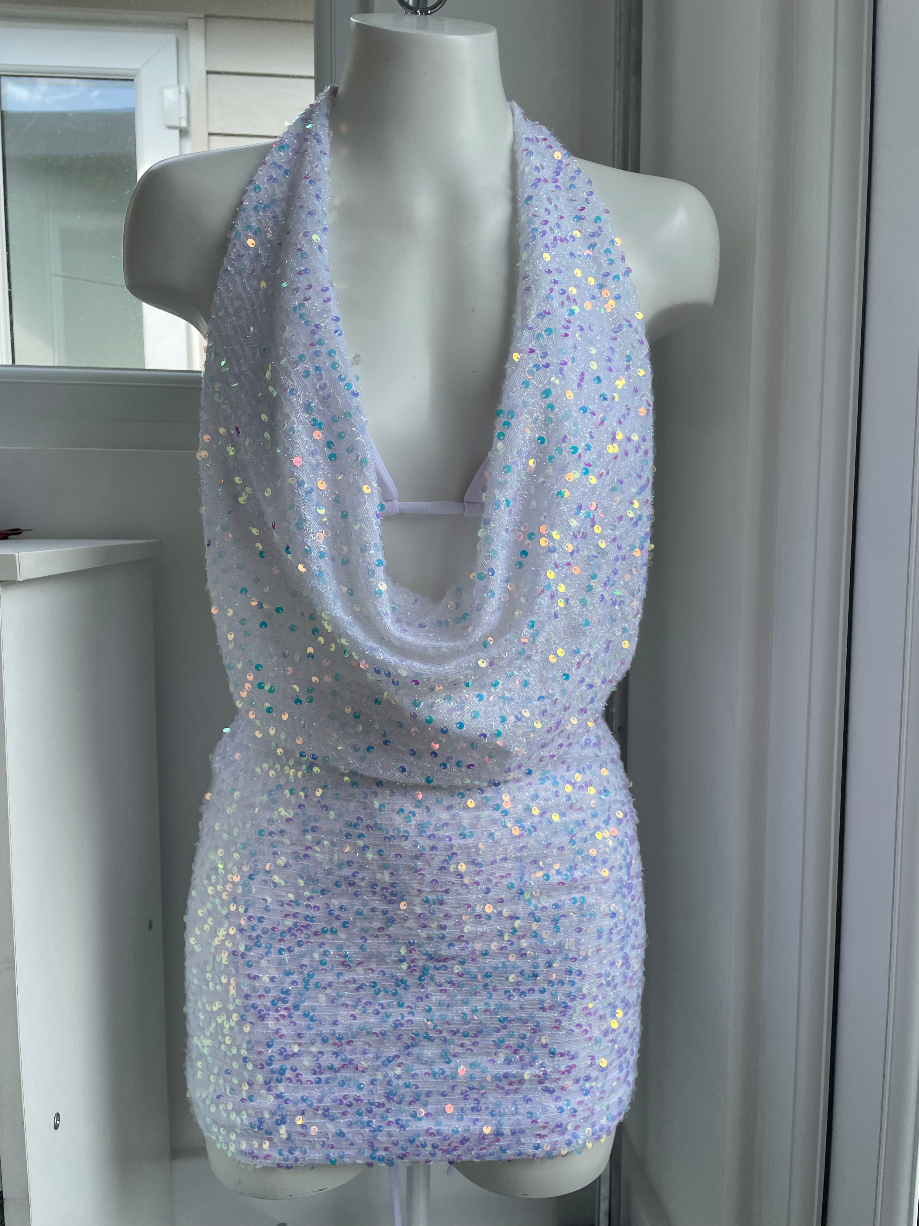 The cowl drape halter top & mini skirt set