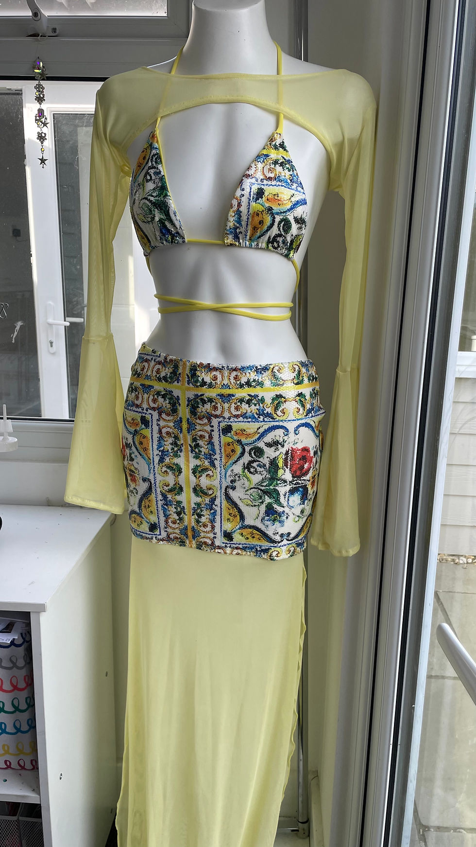 Miniature : The multiway bikini top & mini mesh maxi split skirt set
