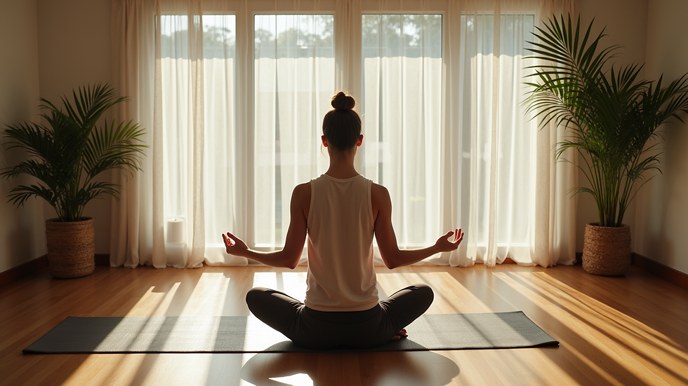High angle view of a yoga instructor guiding a student in a peaceful studio