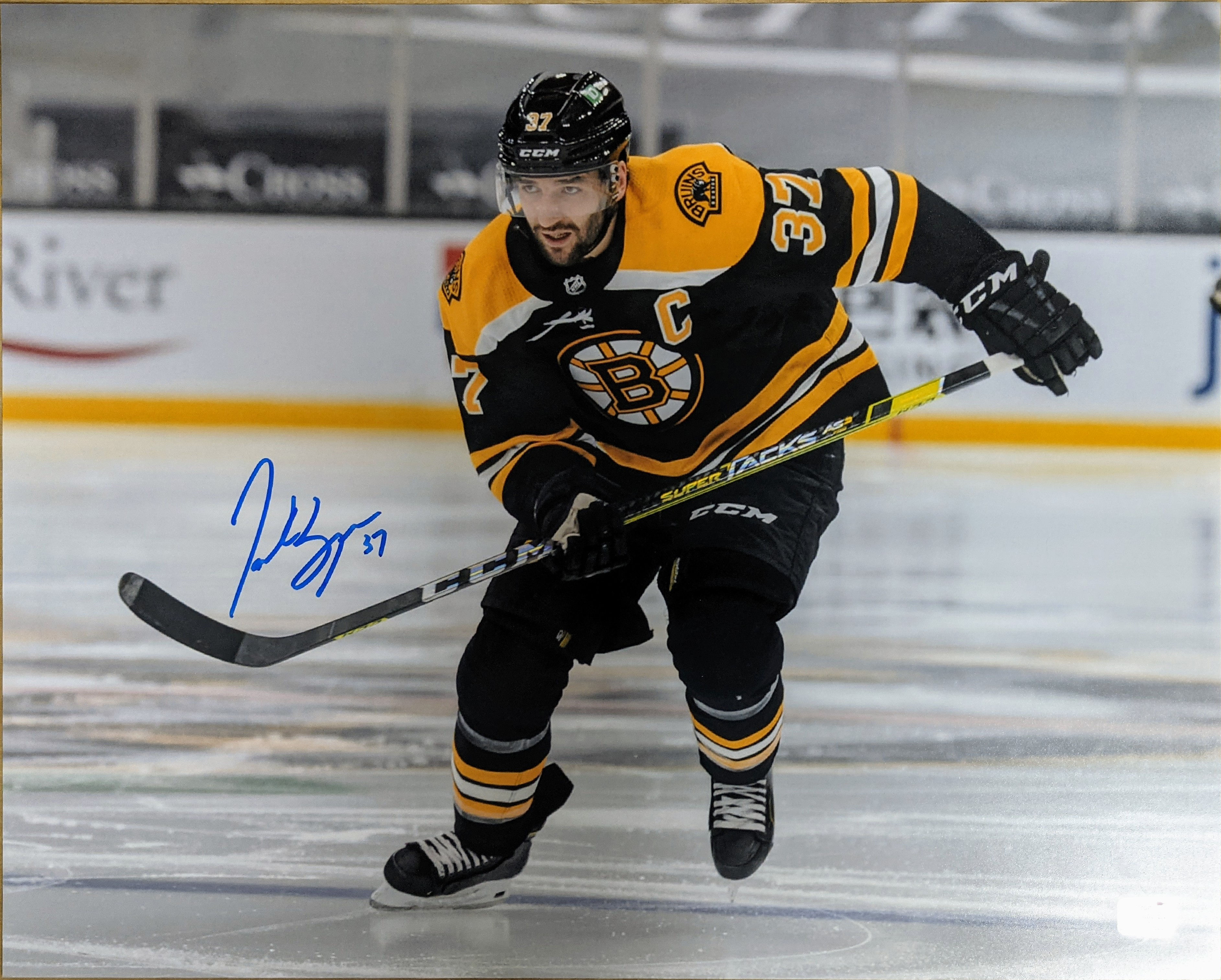 Patrice Bergeron Boston Bruins Signed Autographed Home Skate Up Ice 16x20