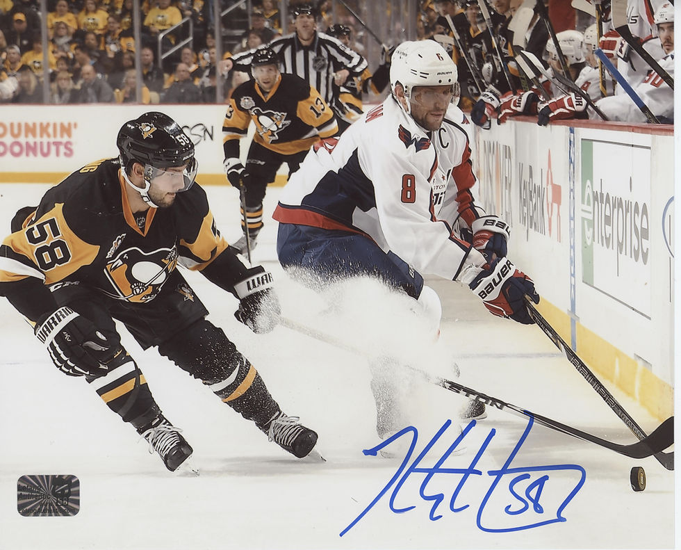 Kris Letang Pittsburgh Penguins signed 8x10 action VS WSH Ovechkin