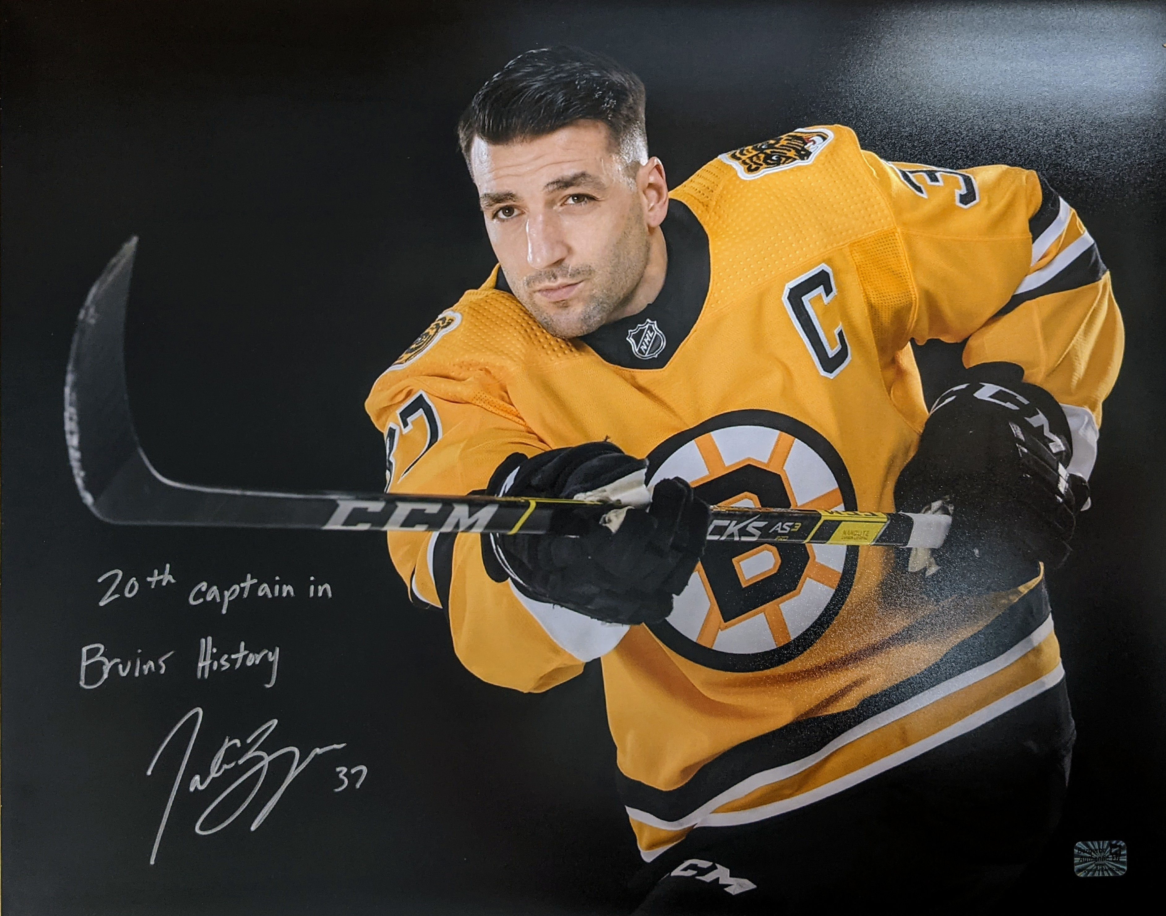 Patrice Bergeron Boston Bruins Signed Inscribed 20th Captain... Retro 16x20 B