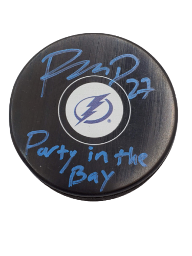 Ryan McDonagh Tampa Bay Lightning signed logo puck "Party in the Bay" BLUE