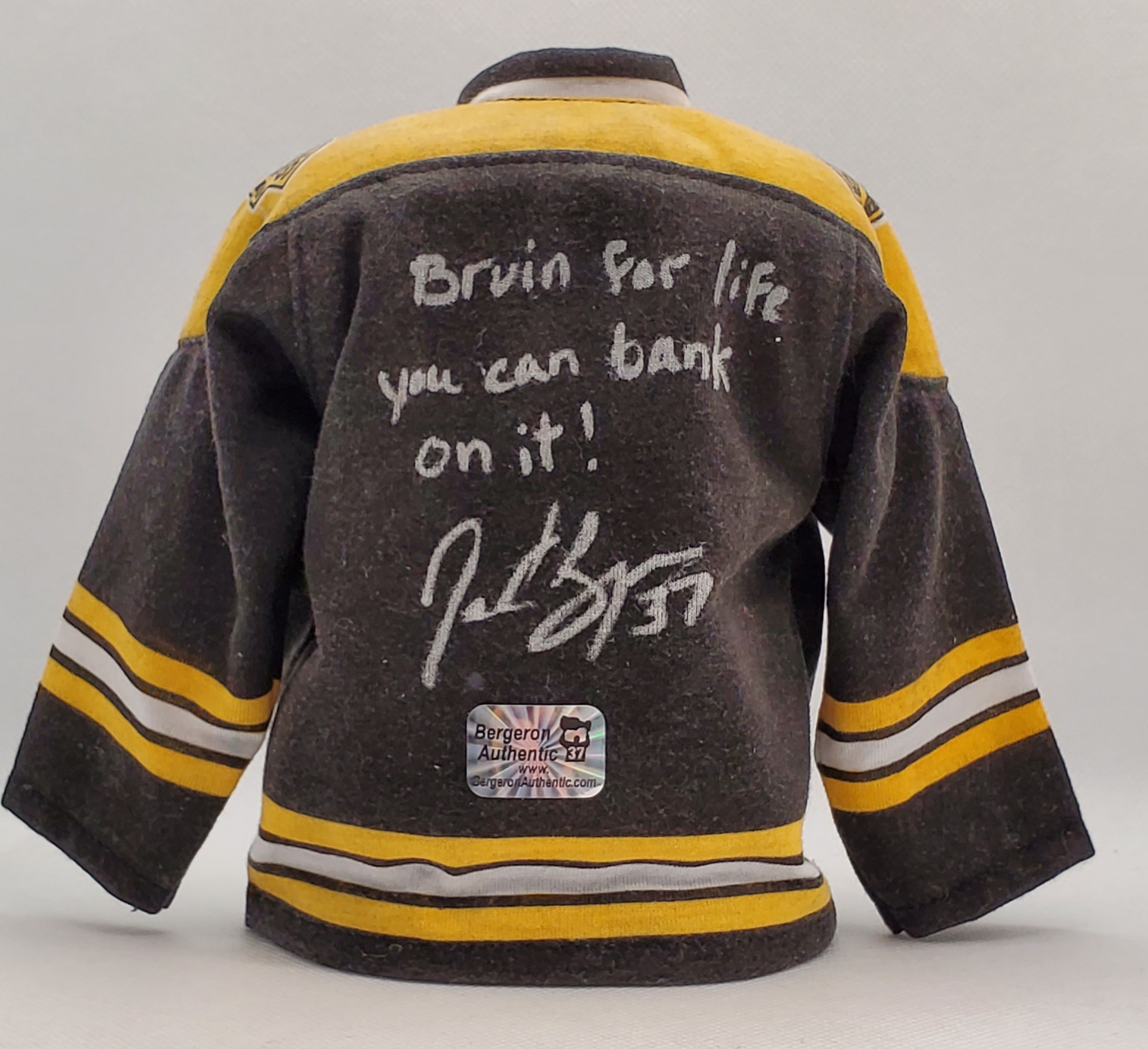 Patrice Bergeron Boston Bruins signed RARE Mini Jersey coin bank 1/1