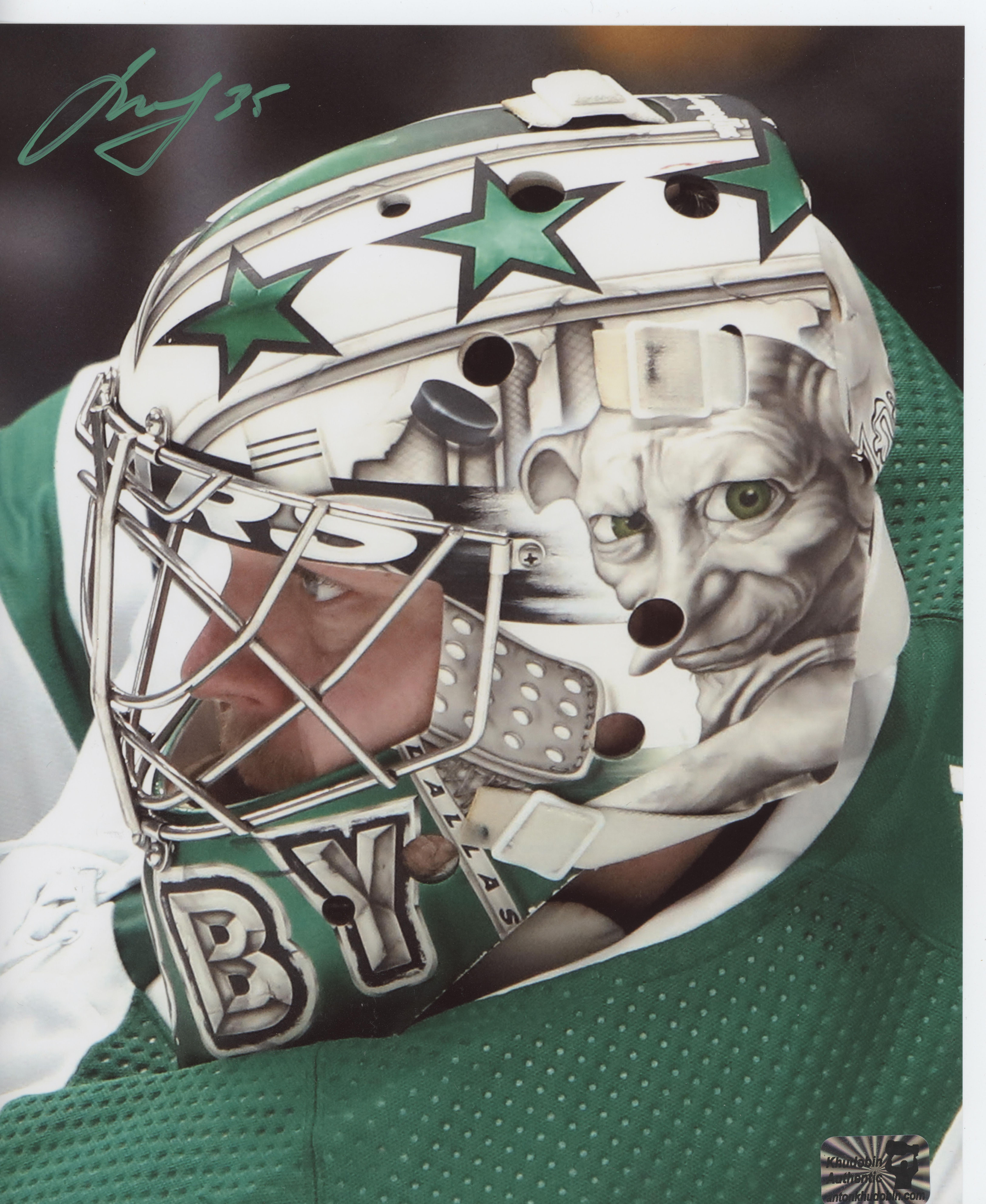 Anton Khudobin Dallas Stars signed 8x10 Dobby Mask side view