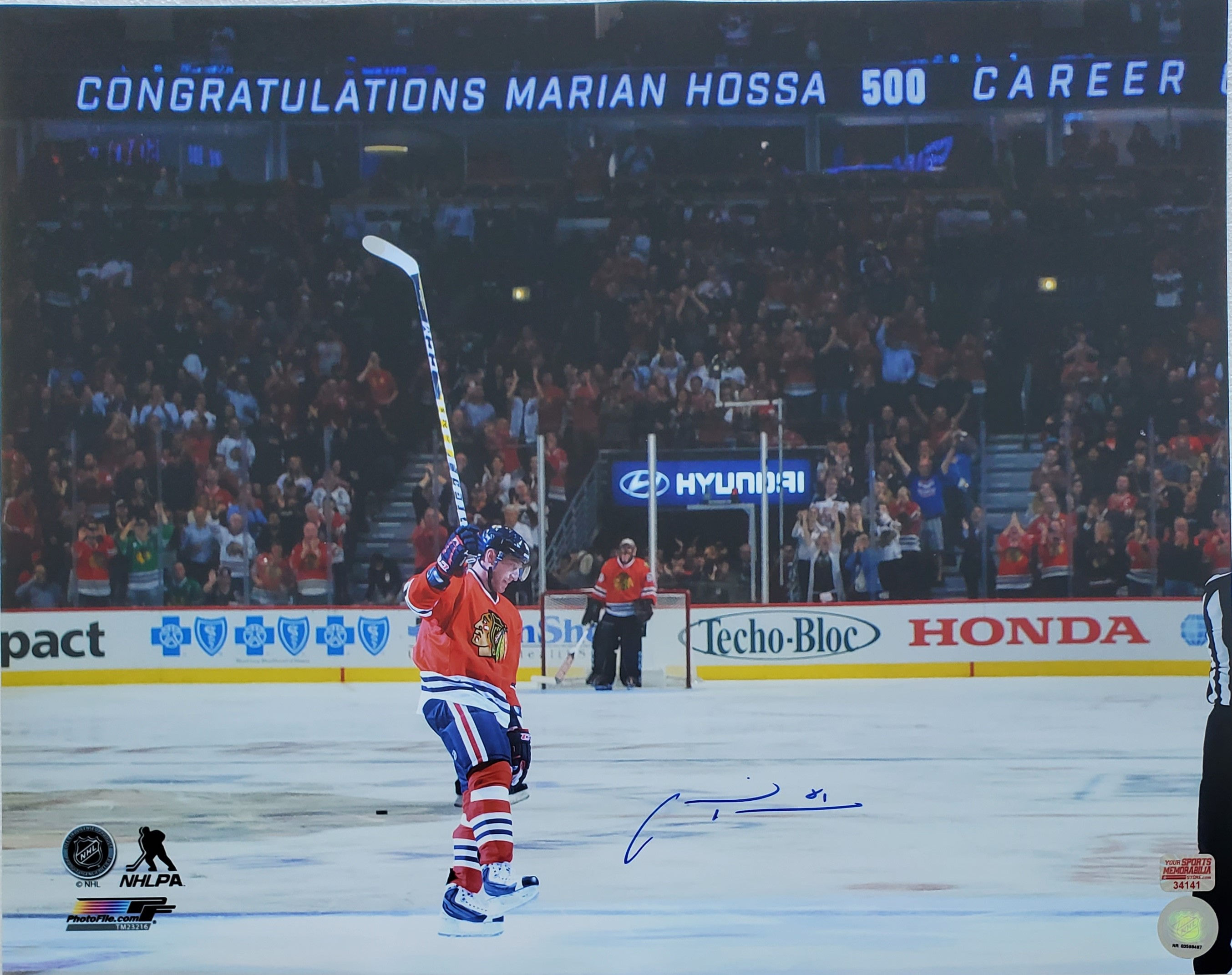Marian Hossa Chicago Blackhawks signed 16x20 Congrats 500