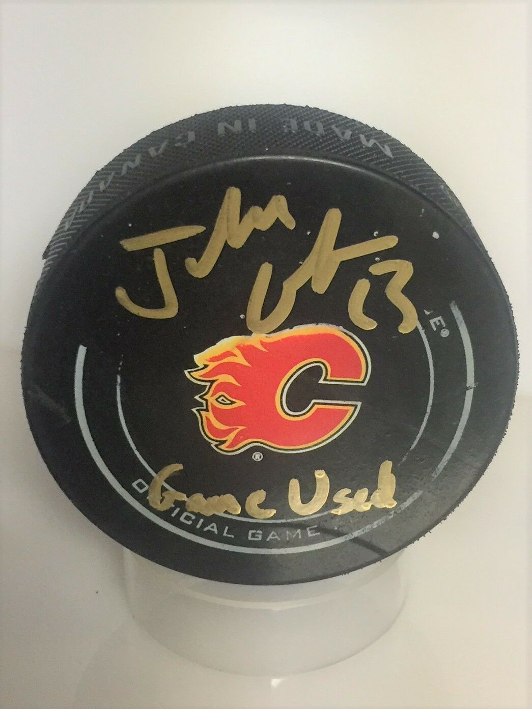Johnny Gaudreau Calgary Flames Signed Autographed Official Game Used Puck