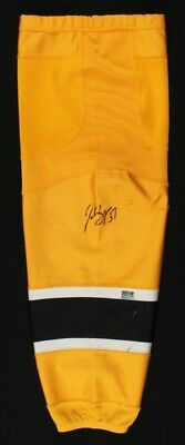 Patrice Bergeron Boston Bruins Signed Autographed Yellow Game Worn Sock