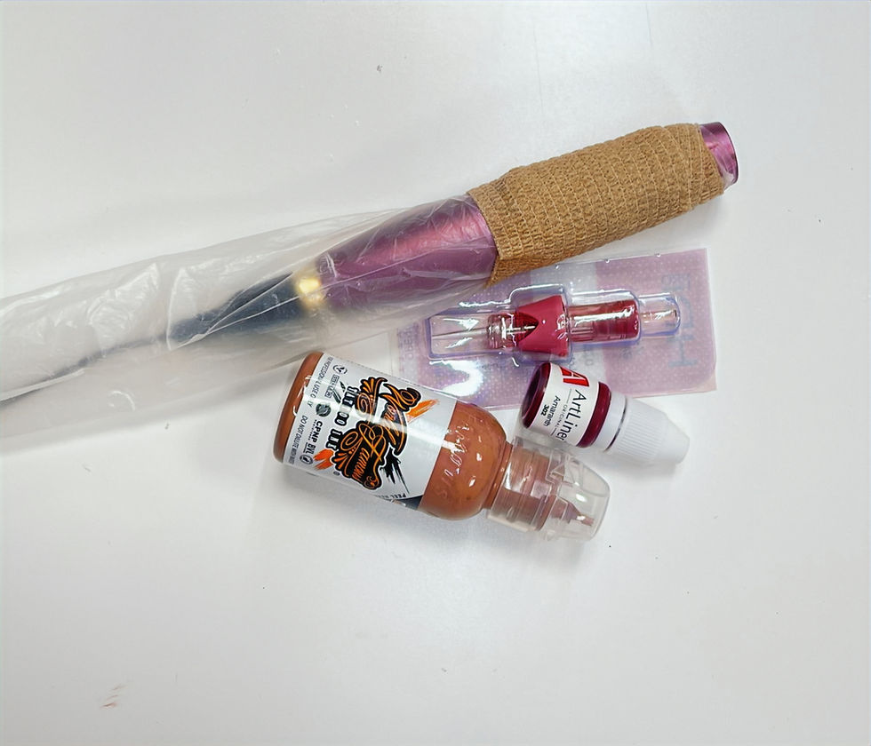 Professional paramedical tattoo equipment and custom pigments used for scar and stretch mark camouflage.