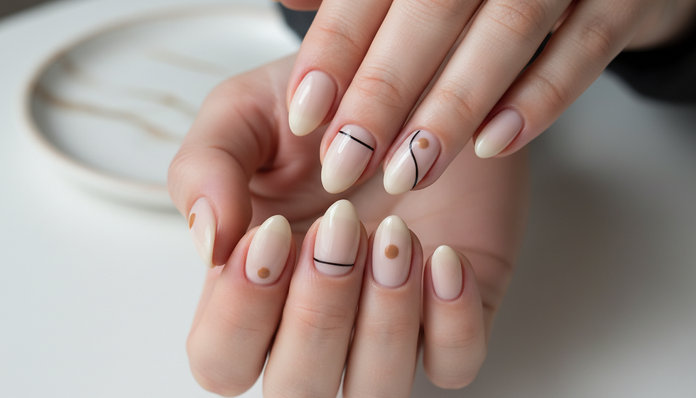 Eye-level view of a nail technician applying BIAB product in a clean salon setting