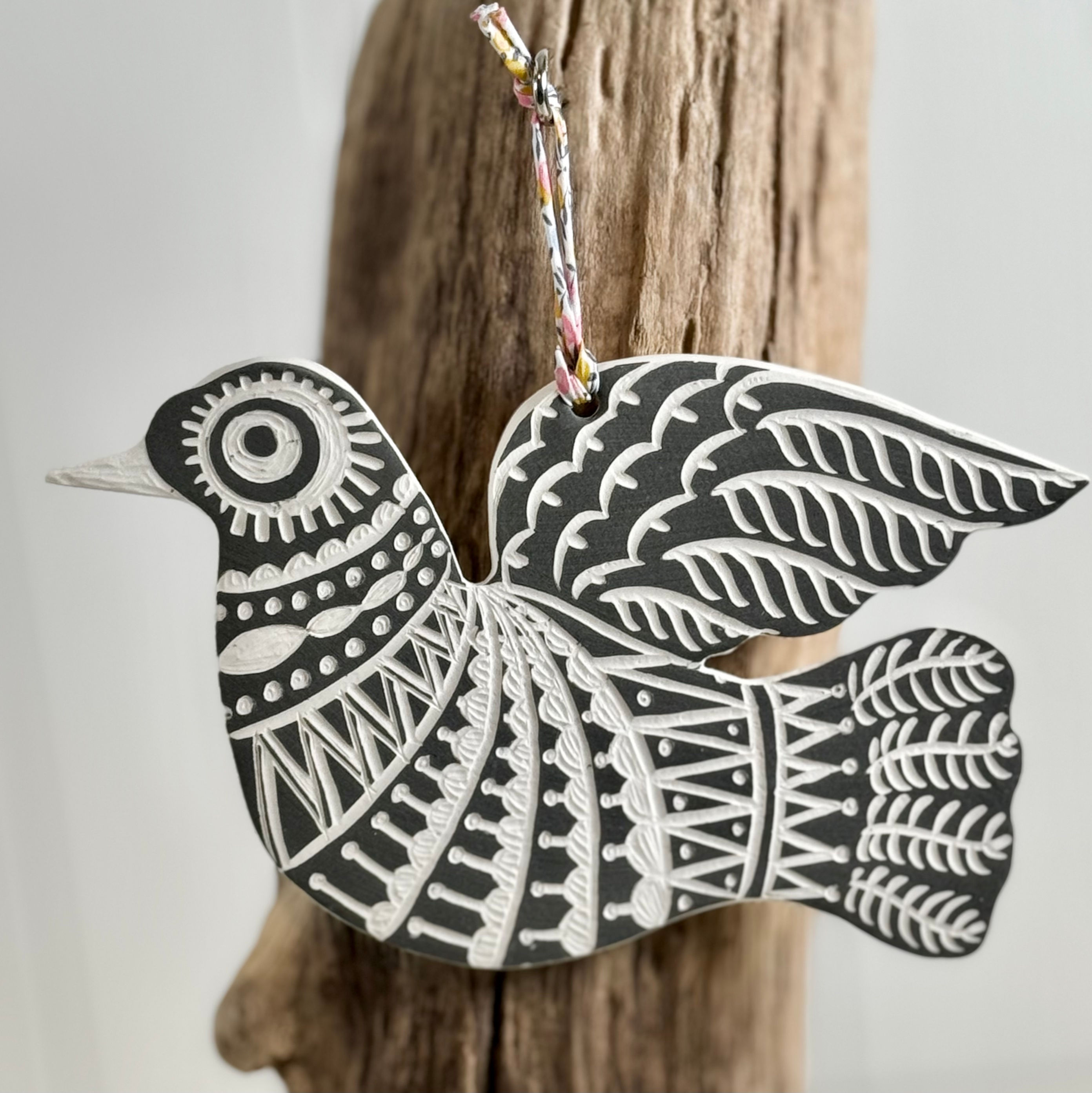 Carved Sgraffito Bird Wall Hanging