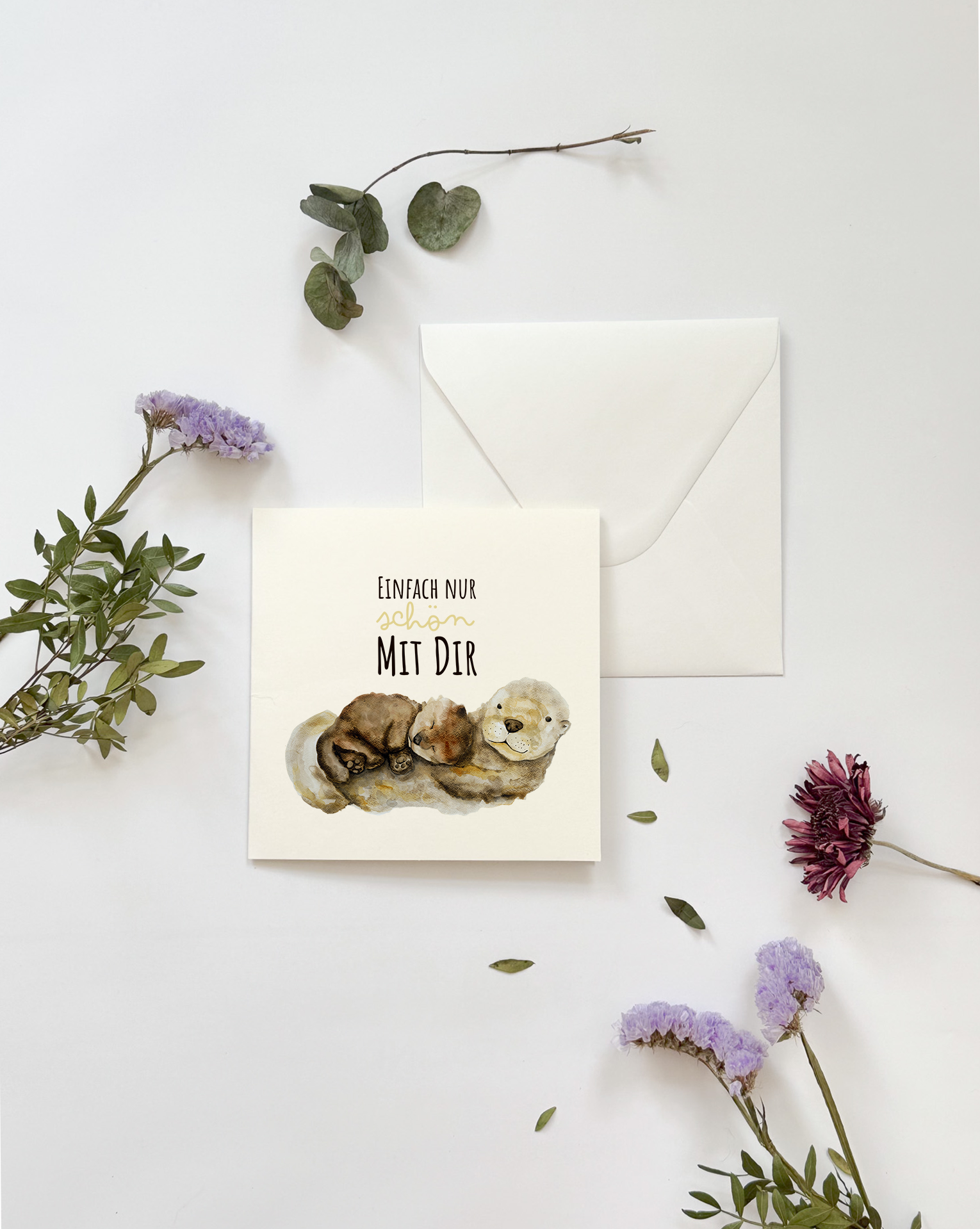 Otter "einfach nur schön mit dir!" Grußkarte – Liebevoll Illustrierte