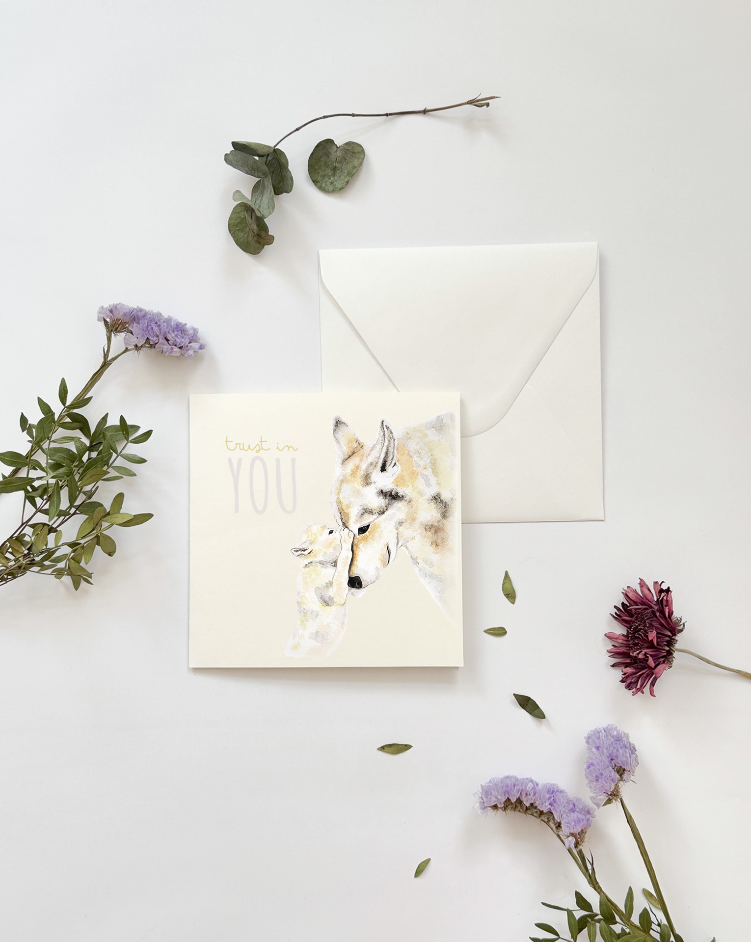 Grußkarte Wolf  "Trust in you"- Liebevoll Illustrierte Grußkarte