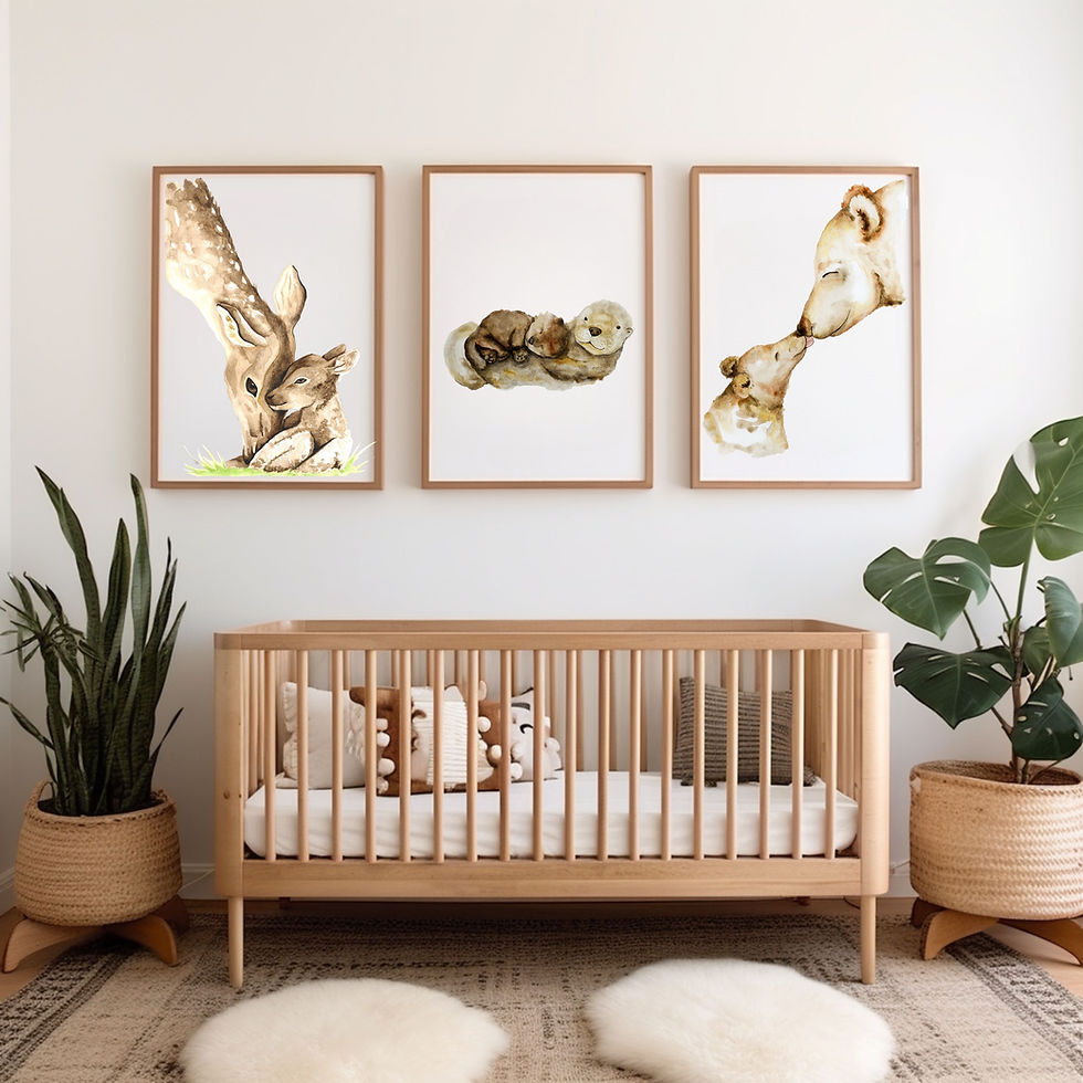 Miniaturbild: Otter Mama mit Baby Otter Poster, Kinderzimmer Bilder, Poster für kinder mit Bab