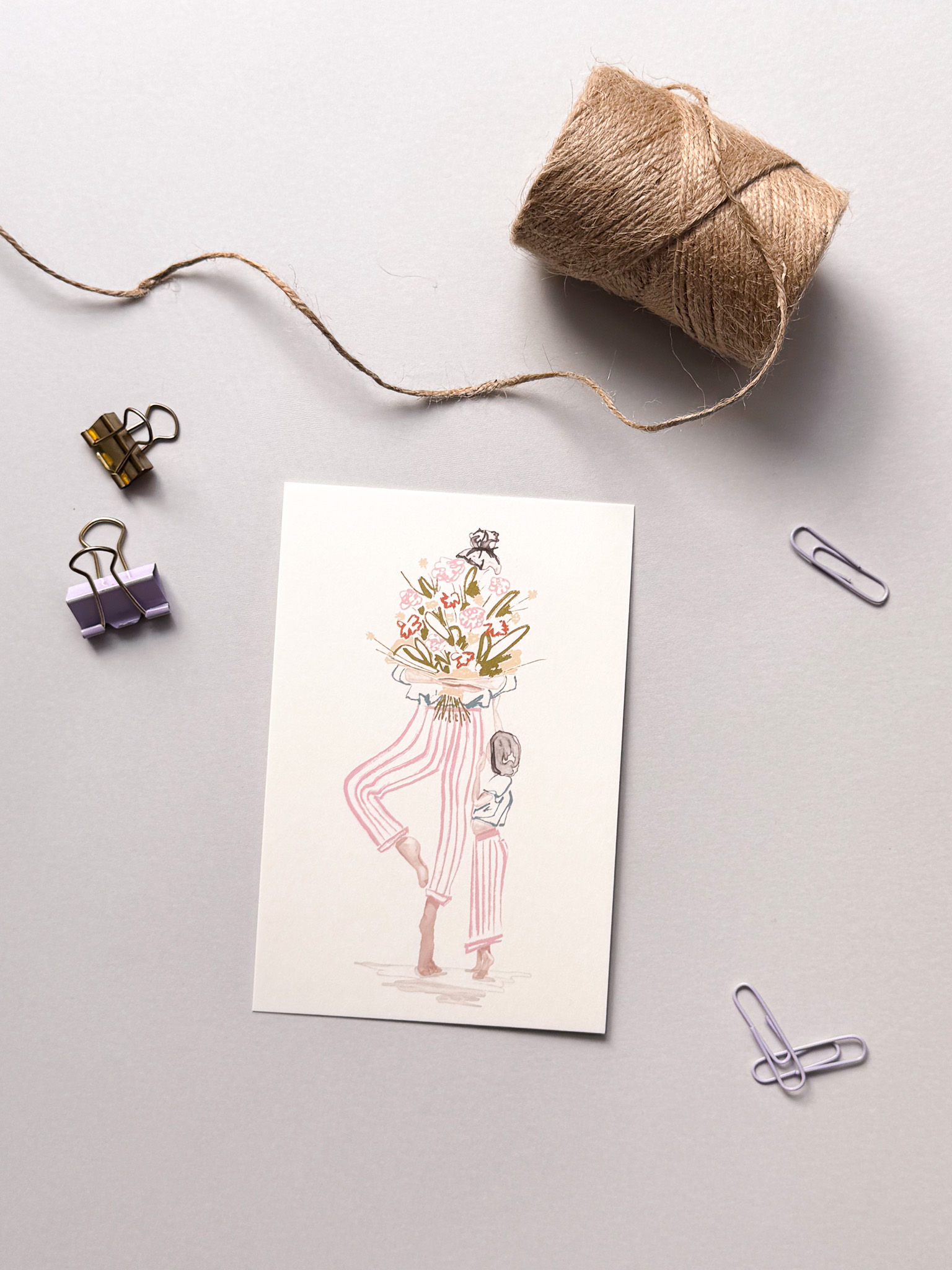 Kopie von Postkarte - Mutter mit Kind, Minimal Illustration Yoga Mama