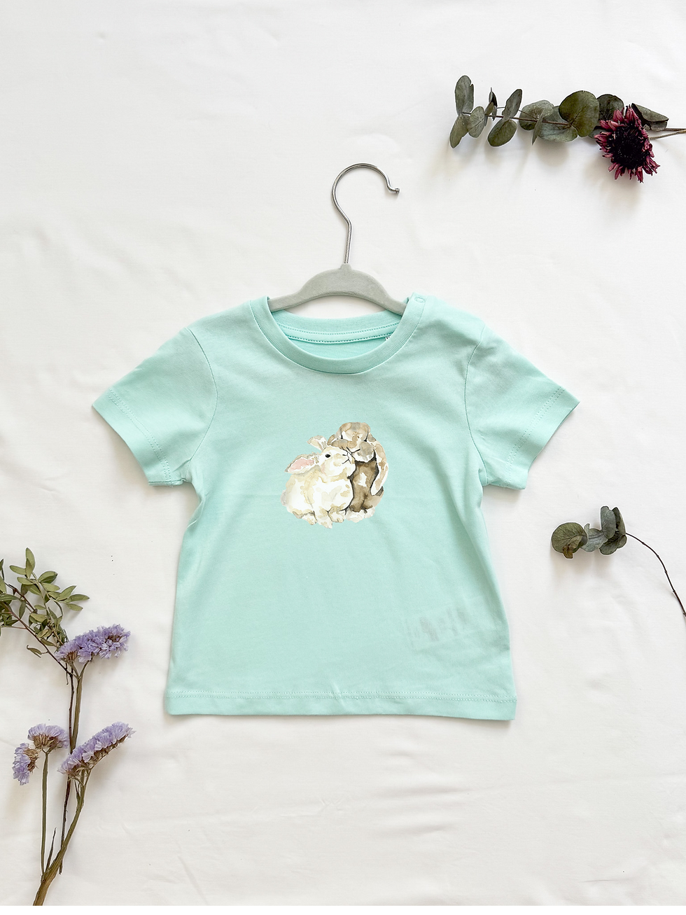 Miniaturbild: Bio Baumwoll T- Shirt Hasen, Baby Kleinkinder Top mit Druckknöpfen