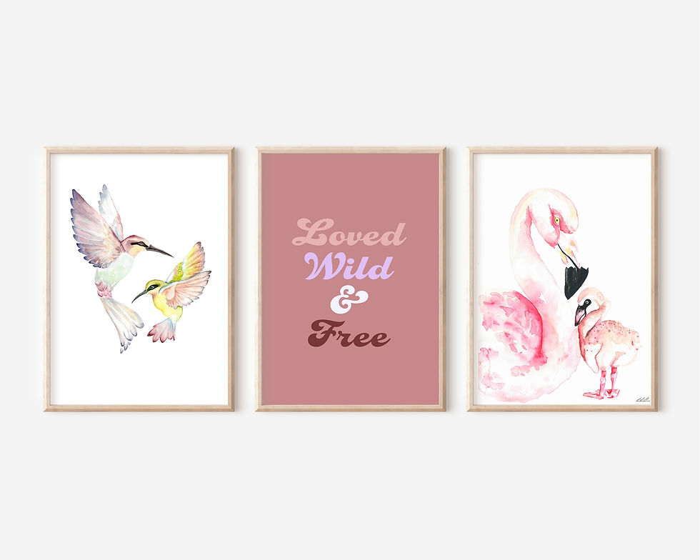Thumbnail: Colorful hummingbird birds poster for children's rooms with pastel colors, Colorful K
