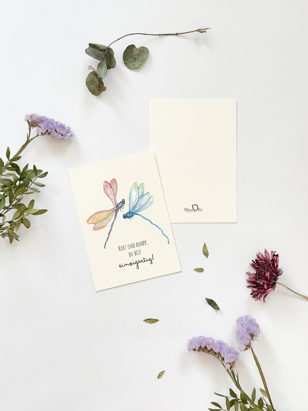 Postkarte Libelle kurz und knapp du bist einzigartig! Naturpapier MiniDei