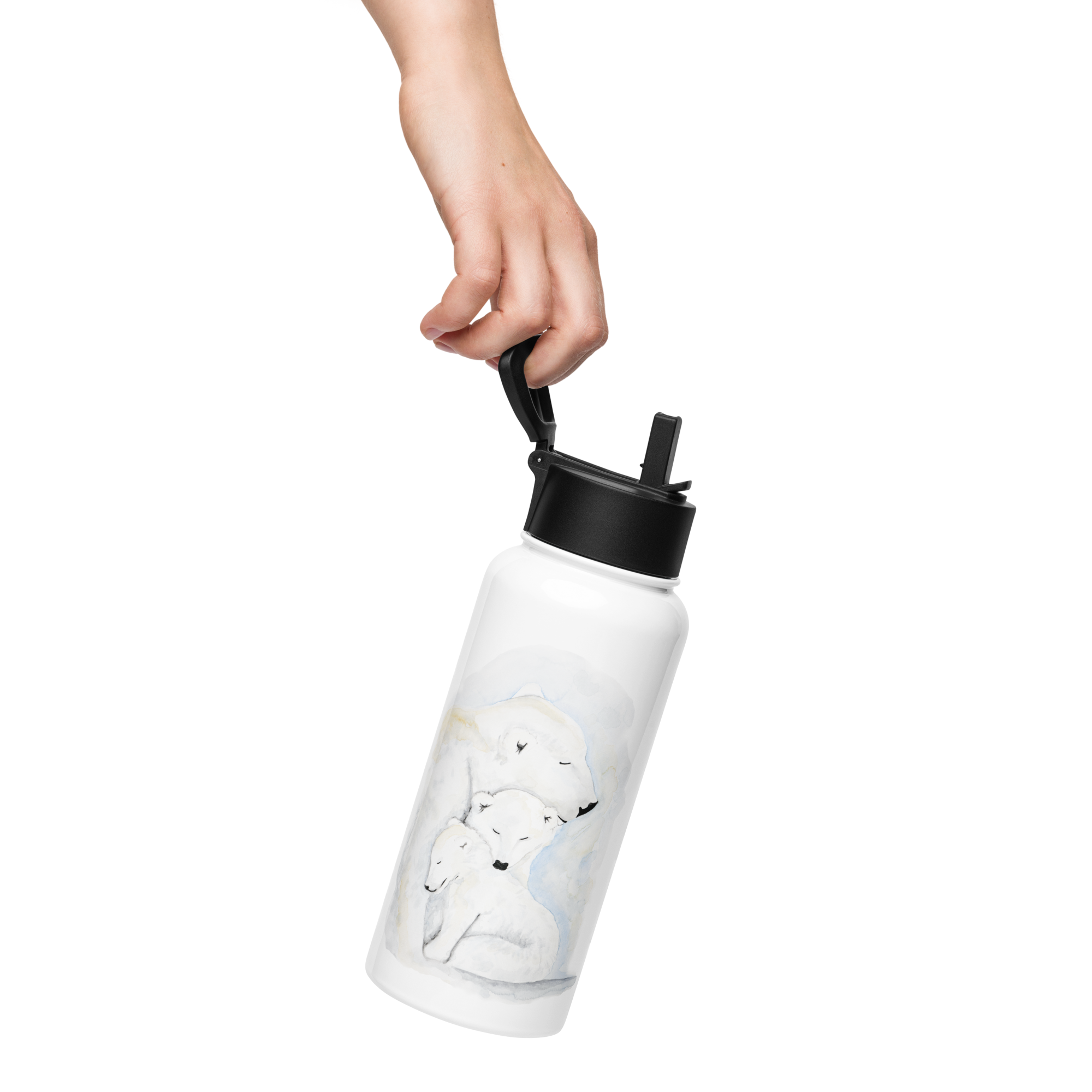 Wasserflasche aus Edelstahl mit Strohhalmdeckel