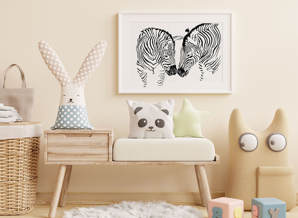 Thumbnail: Two zebras cute animal posters for children's rooms in safari style, wall decoration for