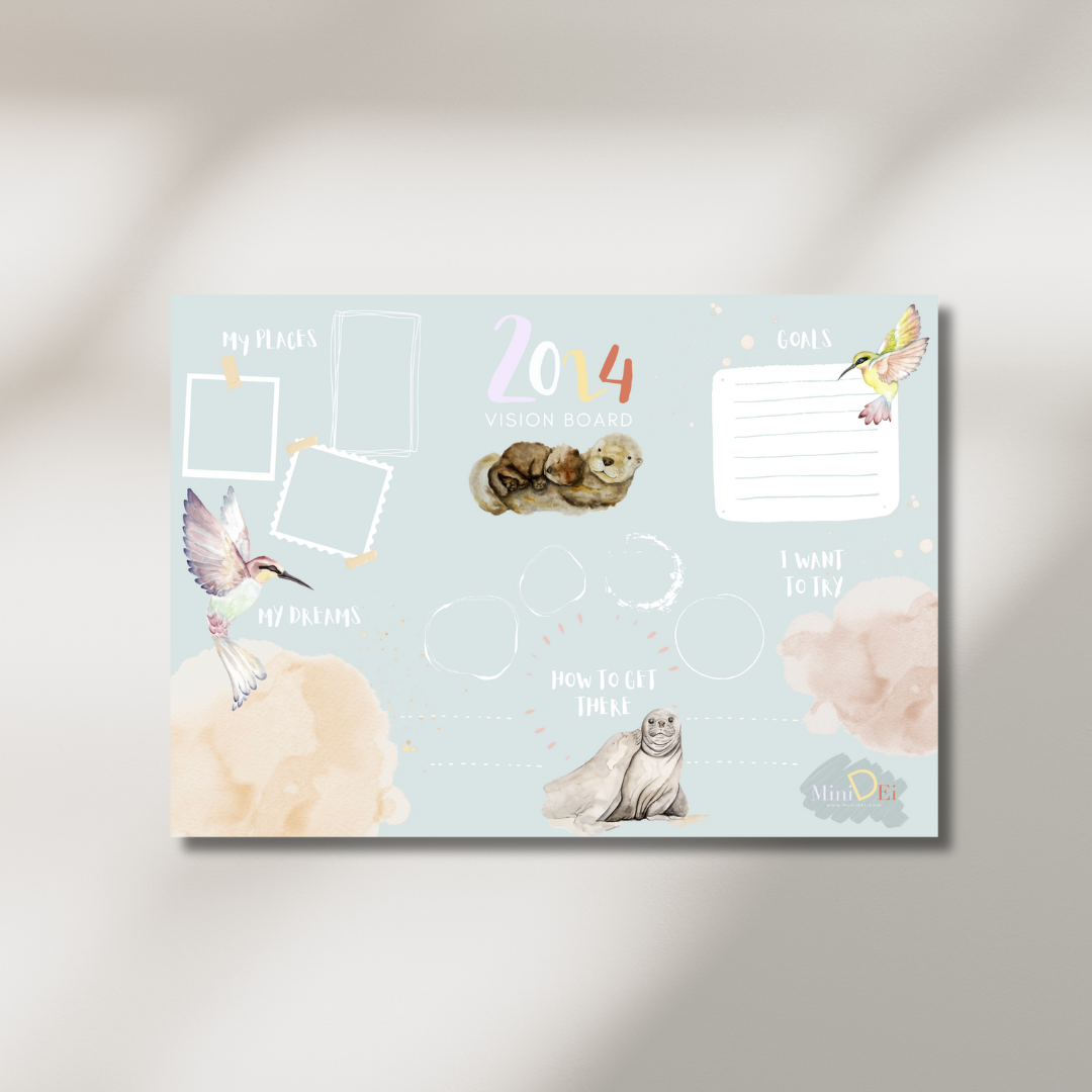 Vision Board 2024- A3 Poster für Deine Träume, Kinder und Familien Jahres Planer