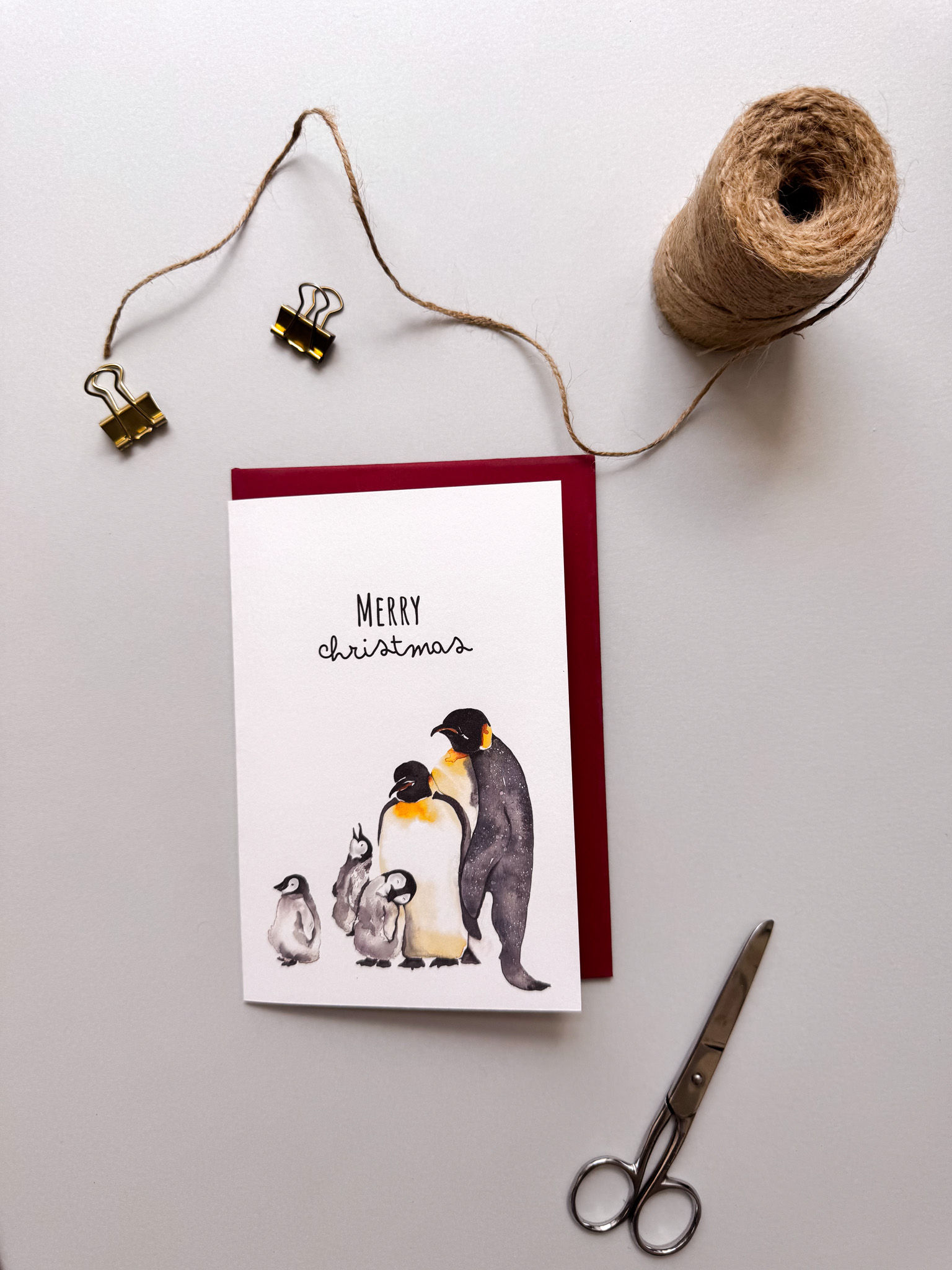 Grußkarte Pinguine Familie "Merry Christmas" Weihnachtliche Glückwunschkarte