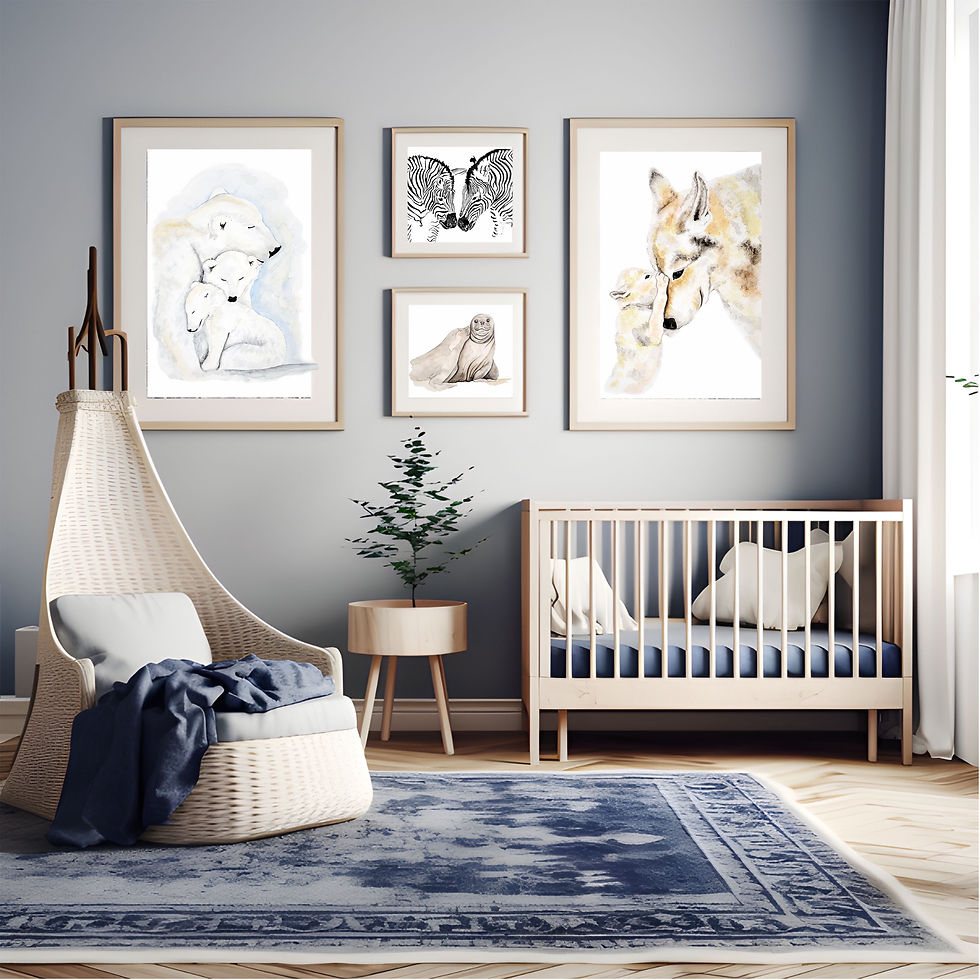 Miniaturbild: Wolfshund mit Welpen Poster süße Tierbilder für Kinderzimmer, Hunde Aquarell Bil