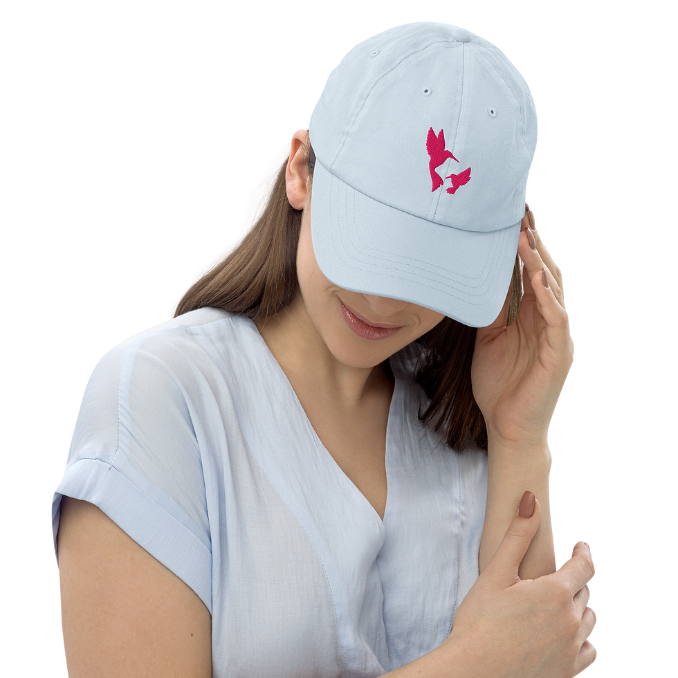 Thumbnail: Blue Baseball Cap Hummingbird – Pastel colored cap with pink embroidery