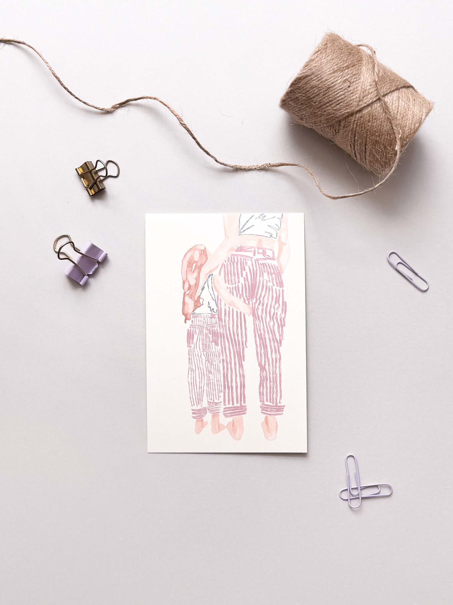 Postkarte - Mutter und Tochter, Minimal Illustration mit Emotionen