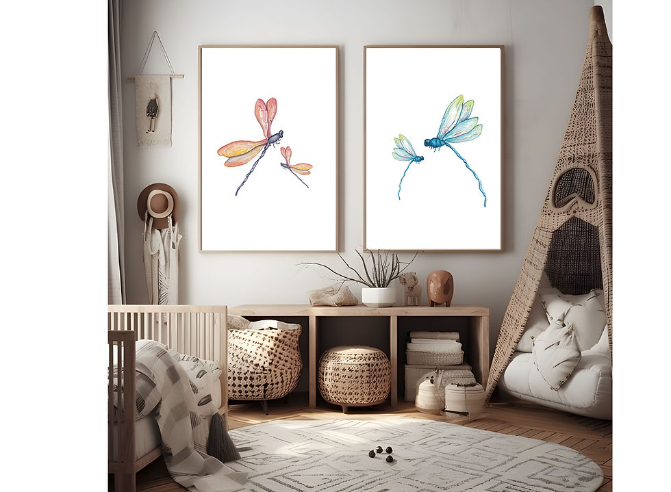 Thumbnail: Blue dragonfly nursery posters, nursery animal pictures