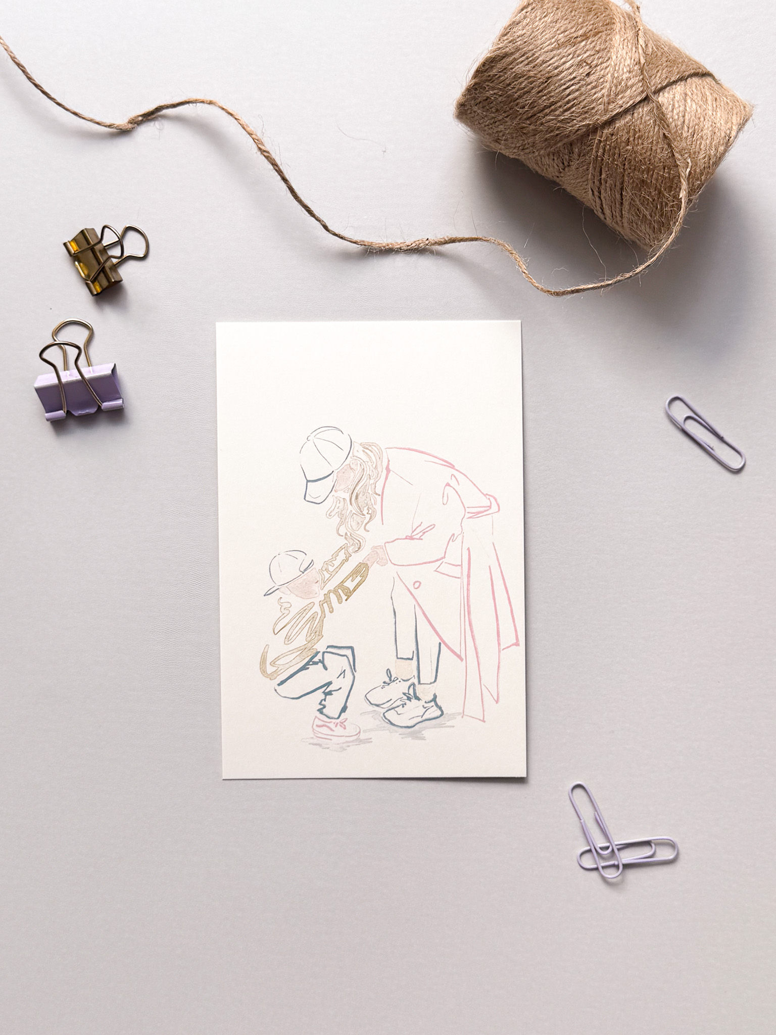 Postkarte - Mutter spielt mit Sohn, Minimal Illustration mit bedeutung
