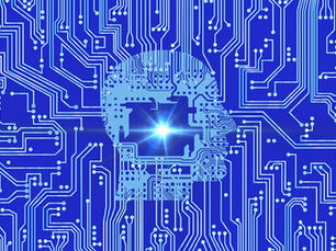 computer chip with AI head in background