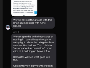 screenshot of a text where Sen. Runestead calls Szmytke a scumbag