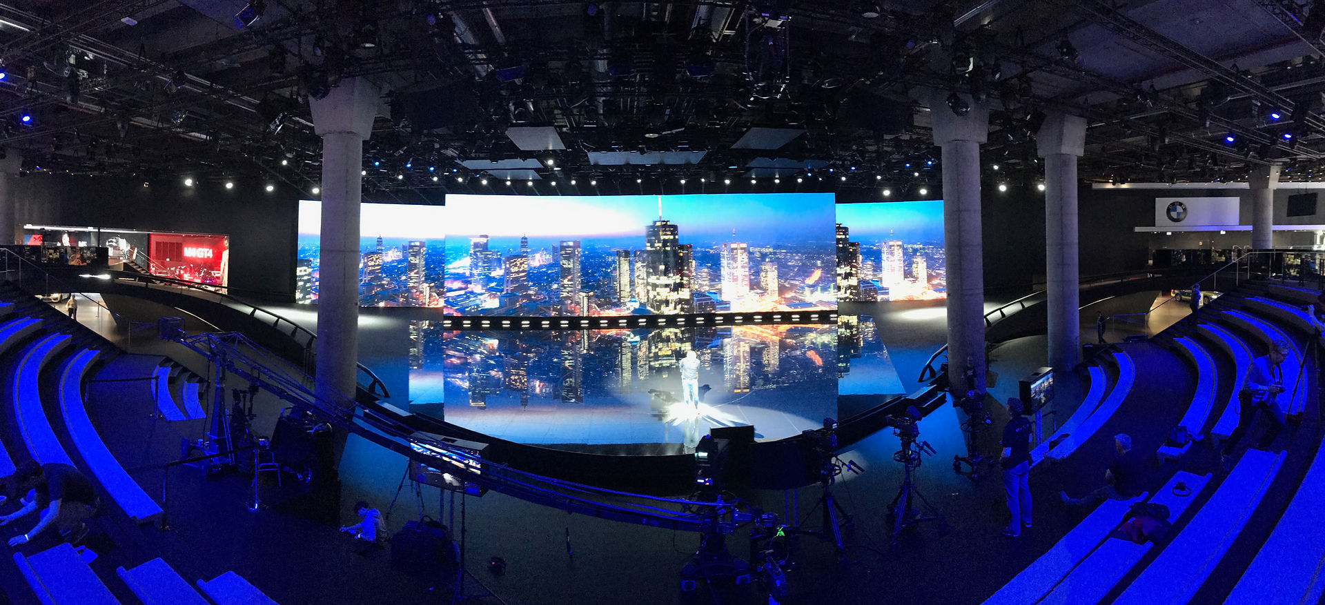IAA 2017 in Frankfurt Germany, huge presentation stage, one moderator on stage