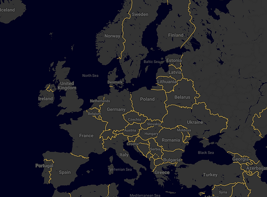 map of europe with all the country borders on it, pins show zactrack distributors around europe