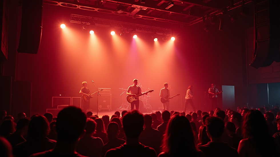 High angle view of a small Berlin live music venue stage