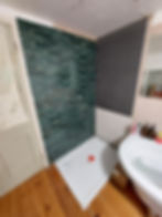 Tray installed, tiling, backer board installed
