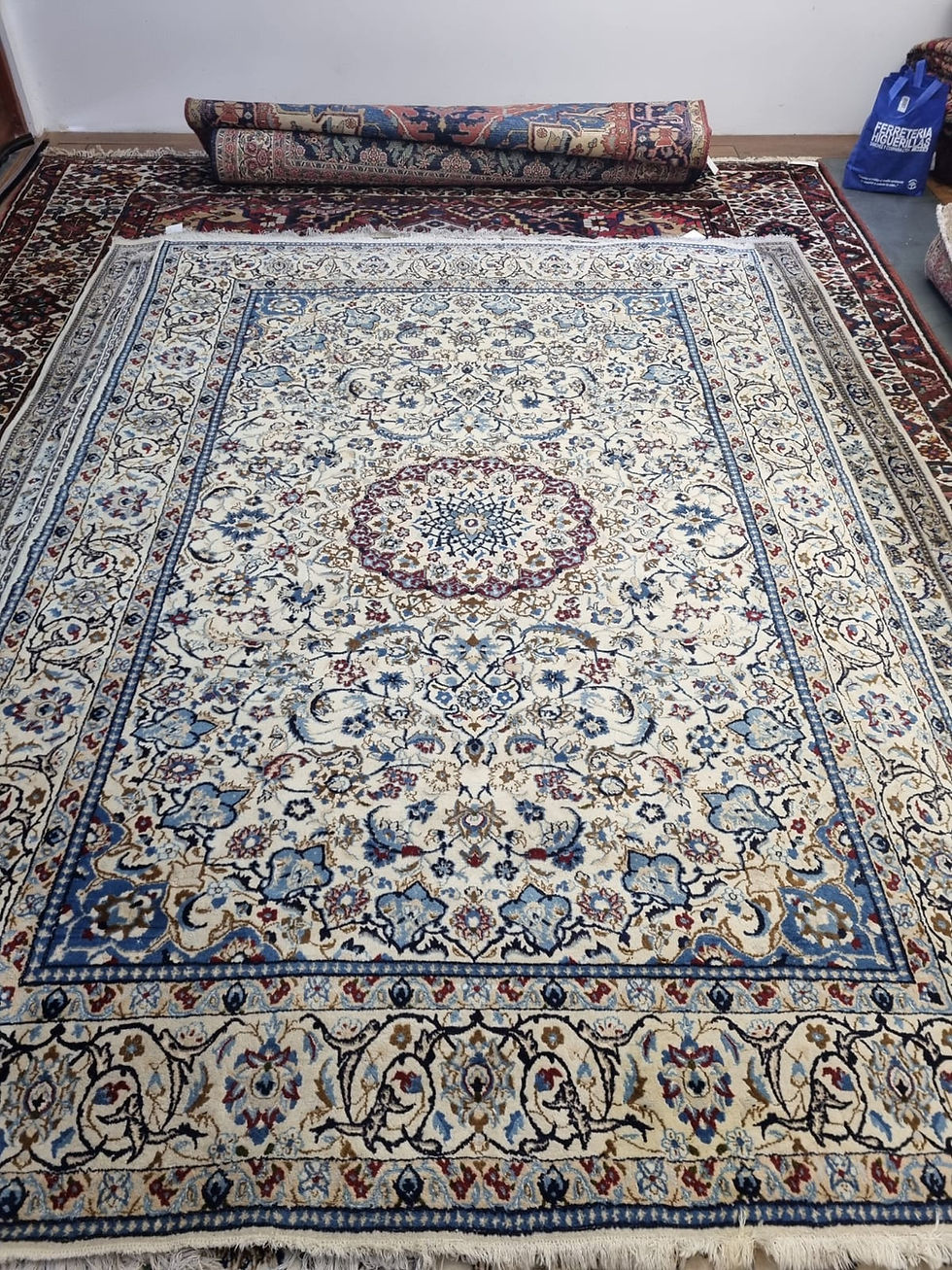 Miniatura: Muy fina Alfombra Persa Nain Iran Seda y Lana 2 X 3 metros