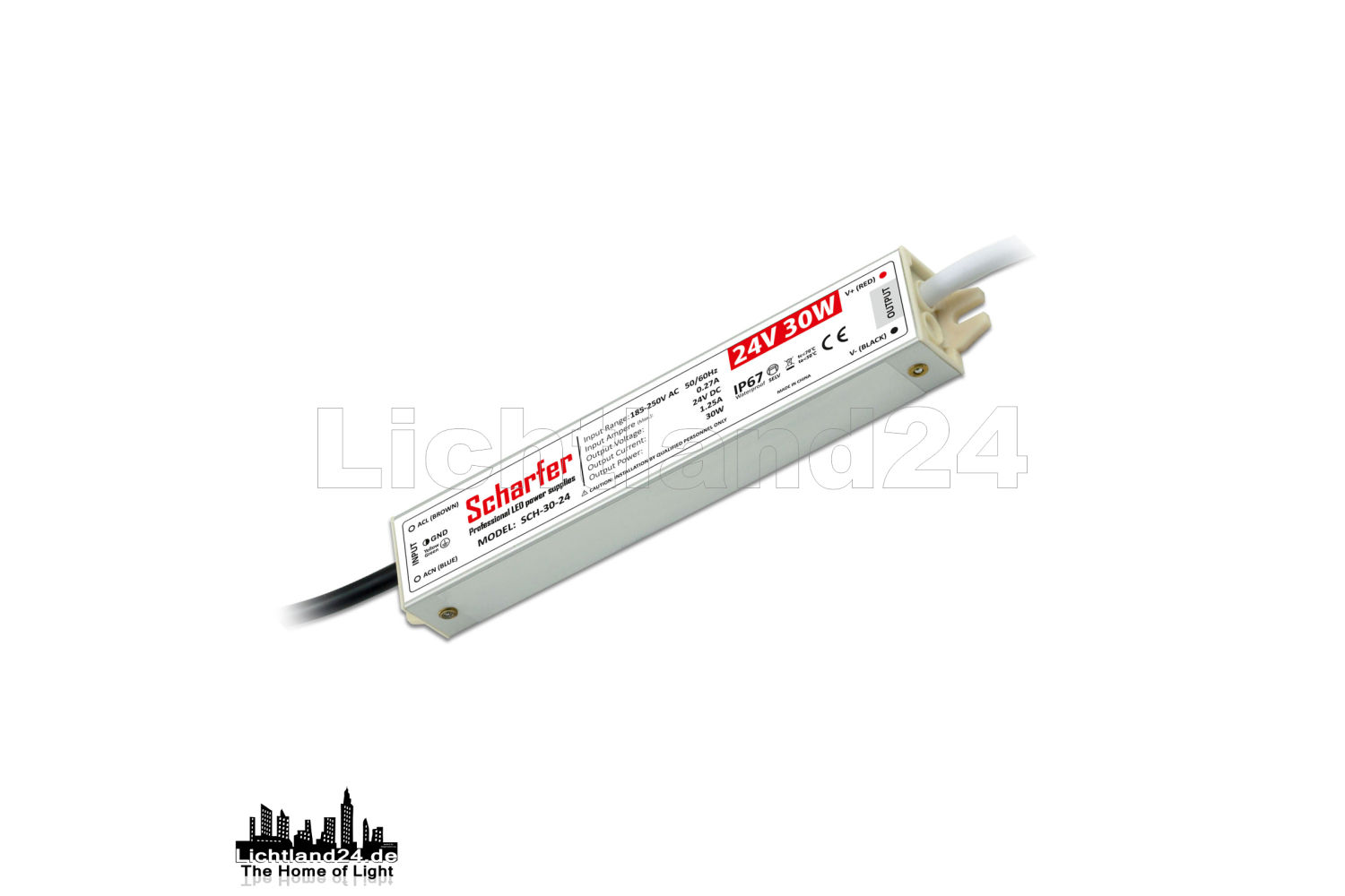 HQ Sharp LED power supply 30W / 24V 185-250V IP67