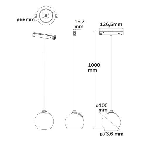 Miniaturbild: Track48 Hängeleuchte Ball Fokus schwarz, 12W, 60°, 48V DC, 3000K, CRI90