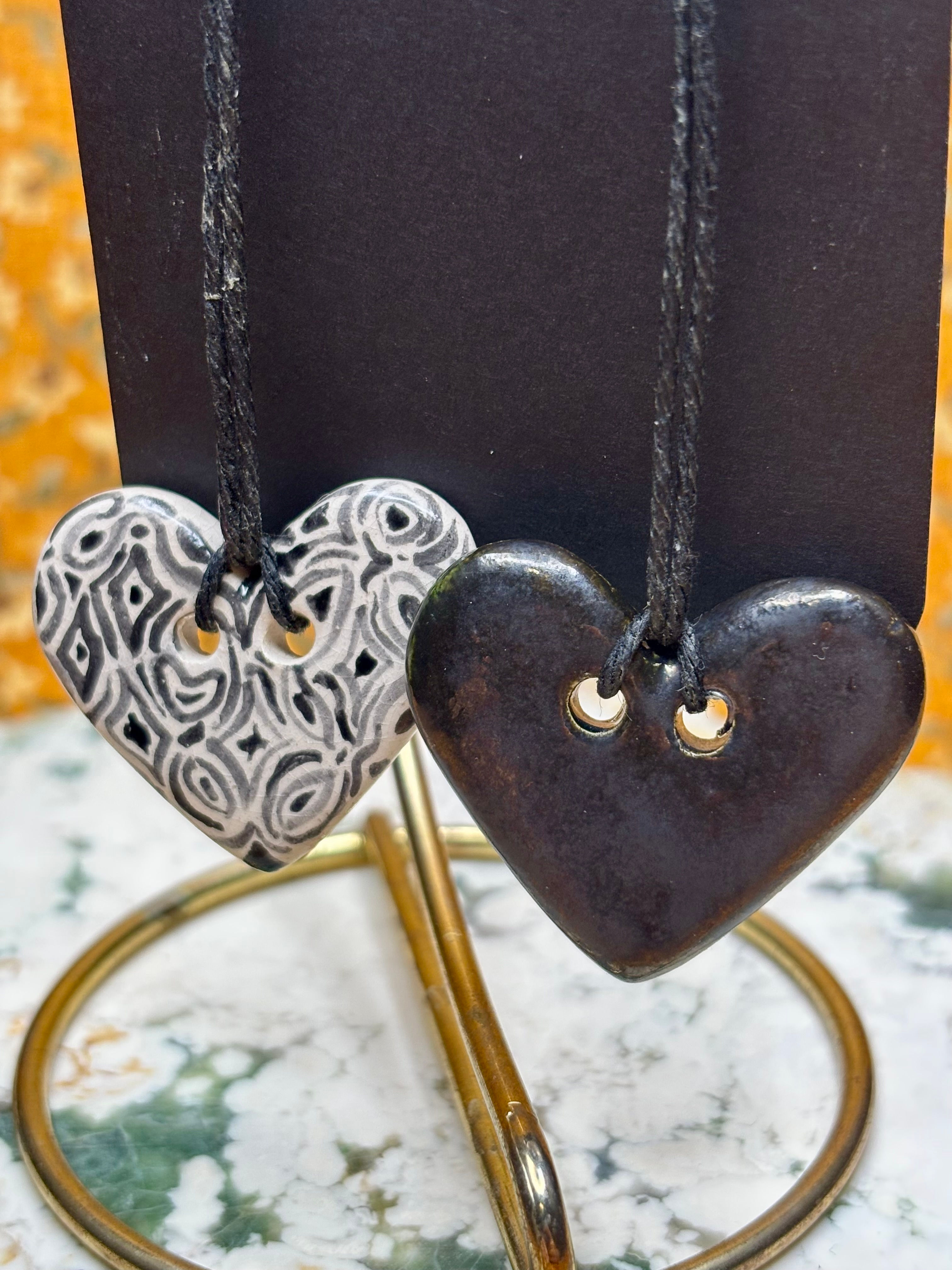Black and White Heartstring Earrings