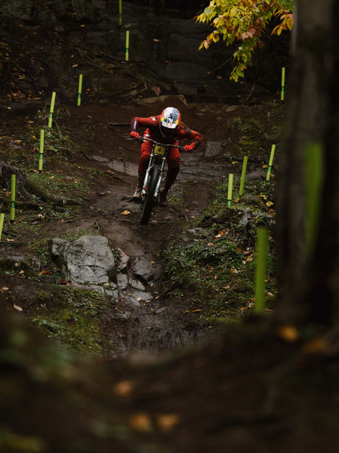 Mountain bikes on a race track in Canada.