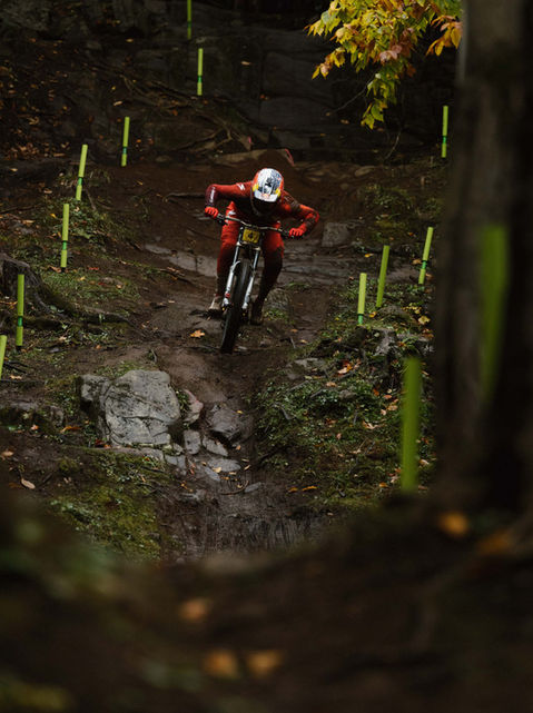 Mountain bikes on a race track in Canada.