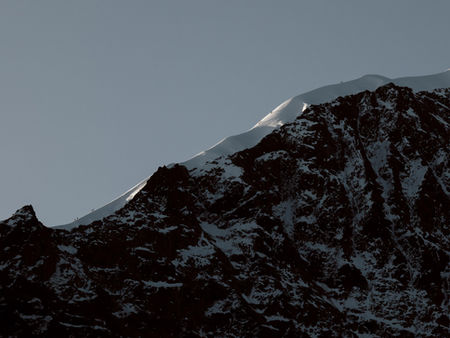 Climbers on a mountain ridge.