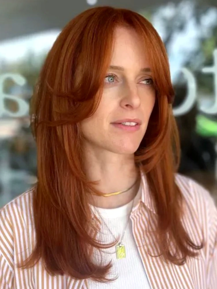 DH Solutions hair stylist website template - woman with single process hair color in auburn