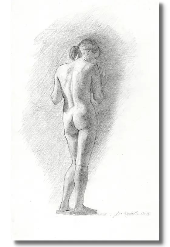 Hidden, graphite on paper drawing by artist Jenny Elizabeth with shadow