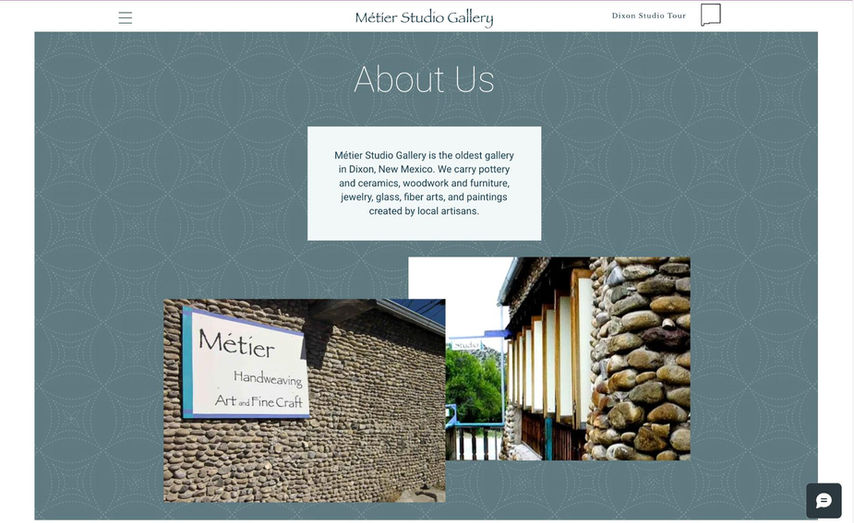 Screenshot of about page at Metier Studio Gallery website designed by DH Solutions - a Wix Partner