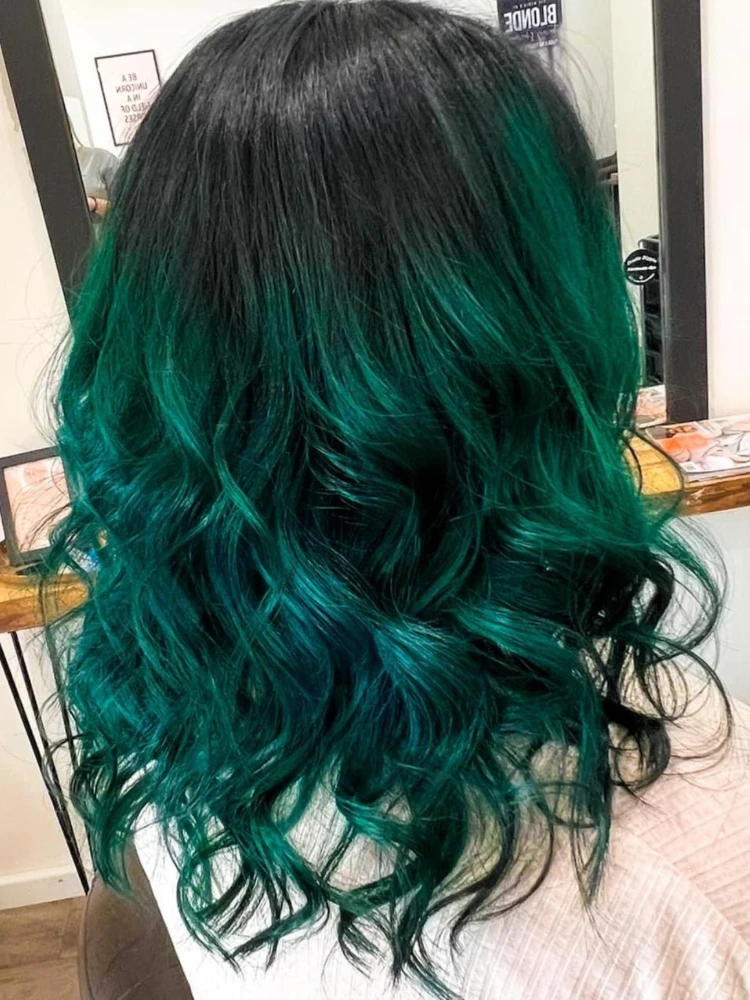 DH Solutions hair stylist website template - woman with green ombre hair